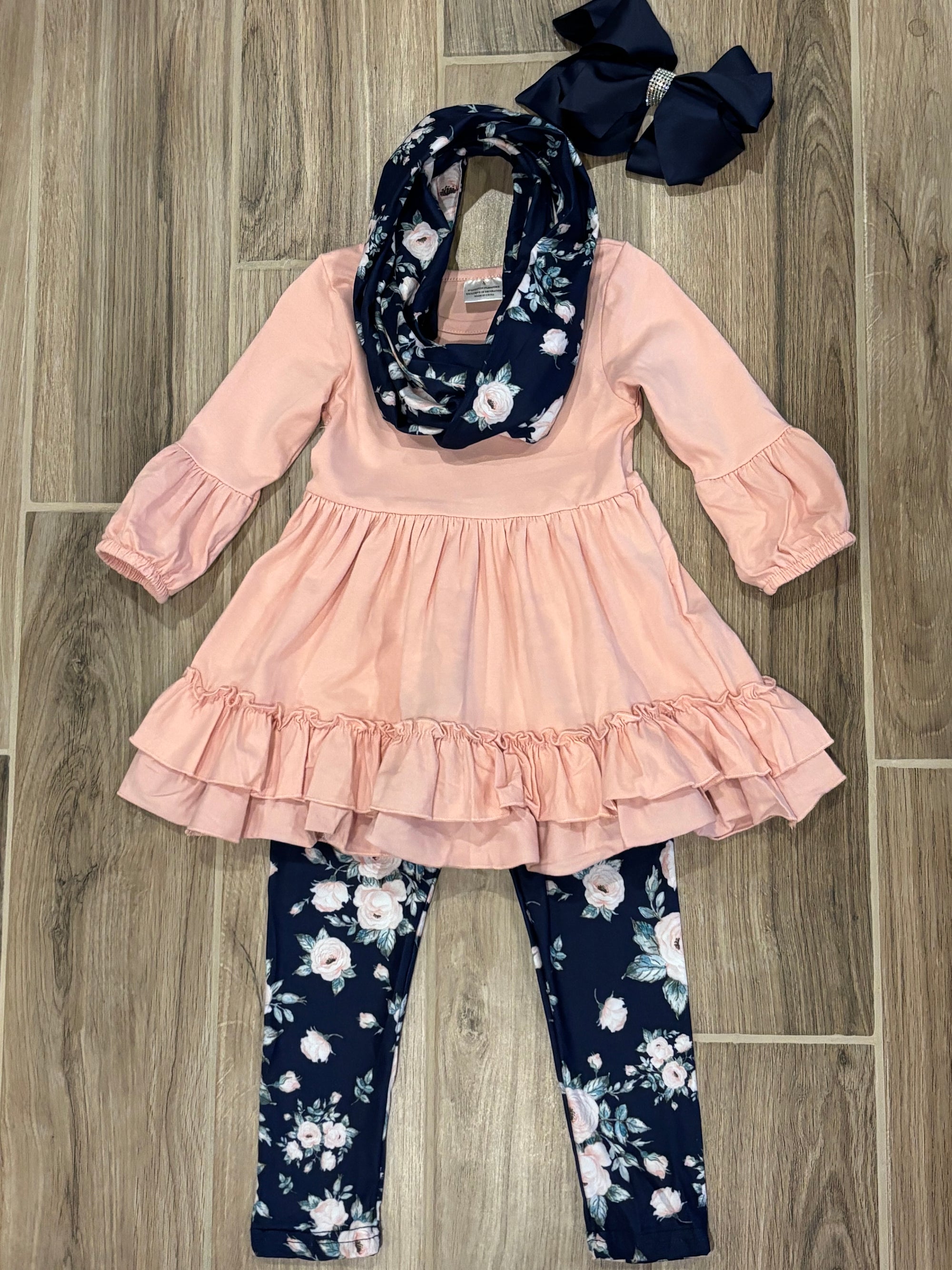 L/S - Dusty Rose/Navy Floral w/Scarf