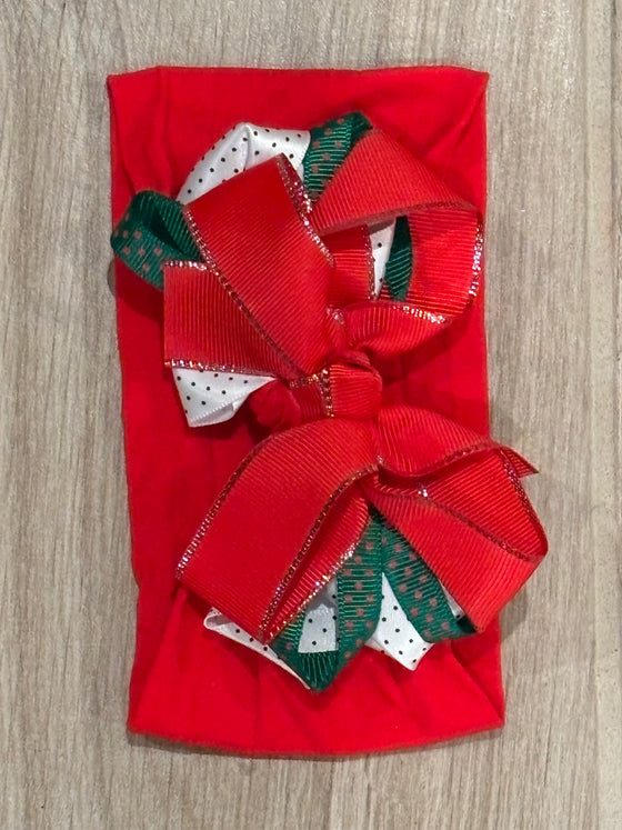 Headband - Red Nylon w/Christmas Bow