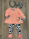 L/S - Peach Cow Print 2pc Set