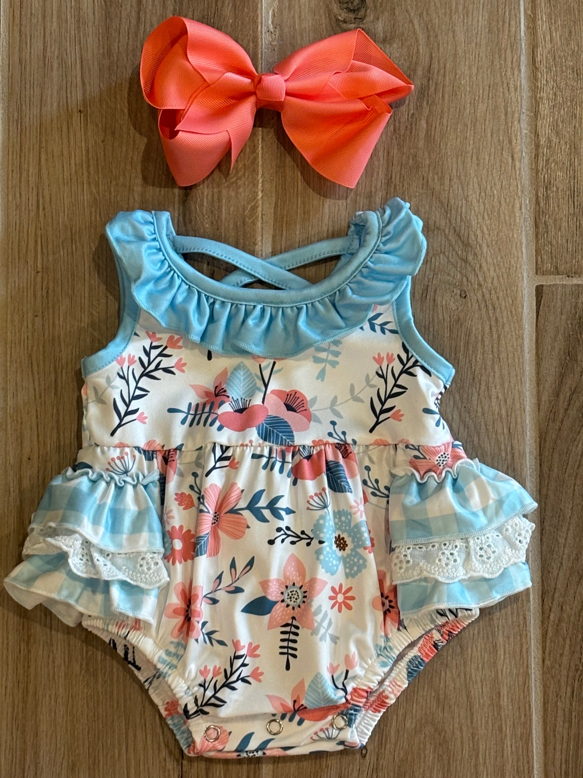 Infant - Blue/White Floral w/Ruffle Butt