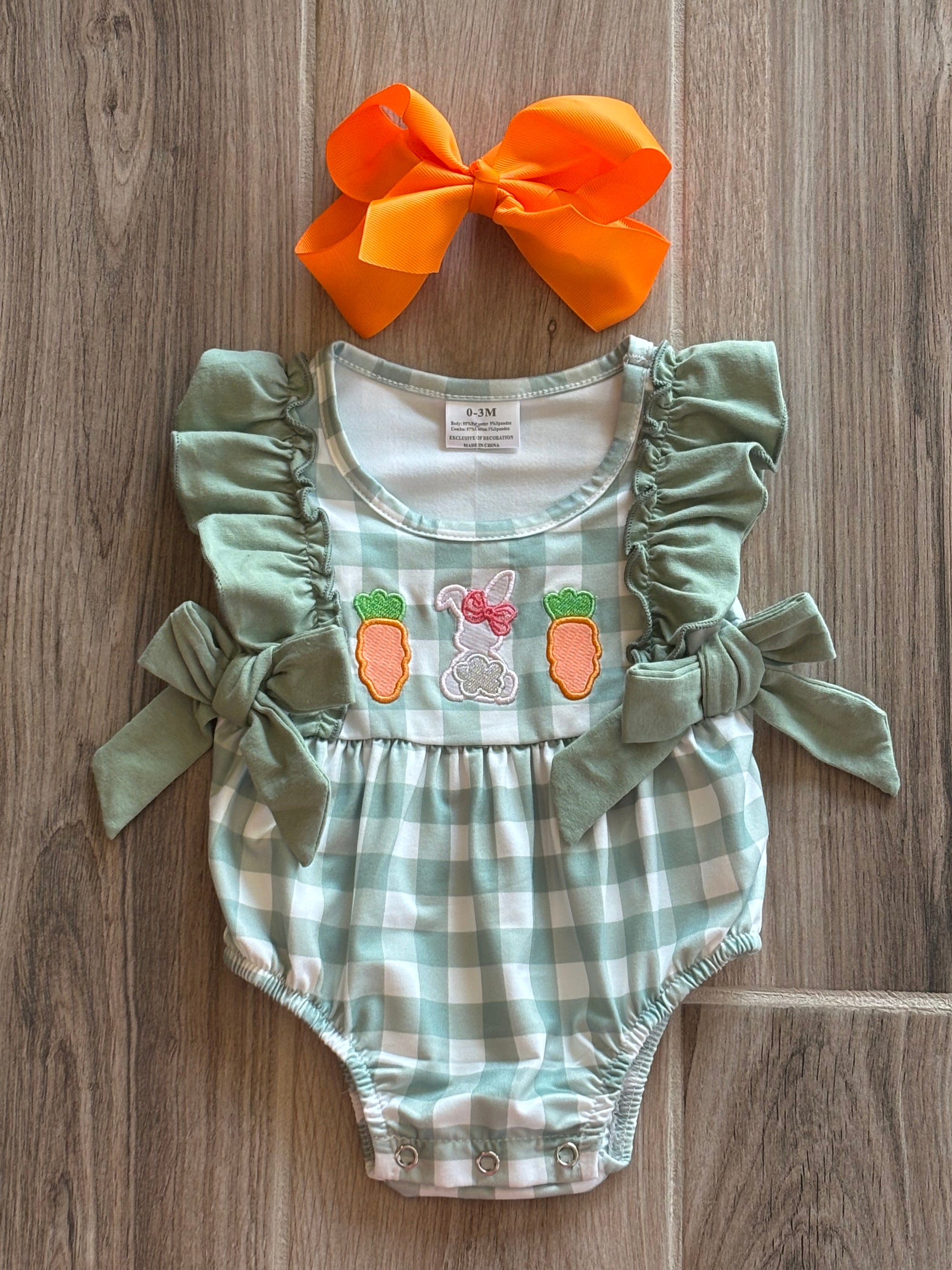 Easter - Bunny Applique Ruffle Sage Romper