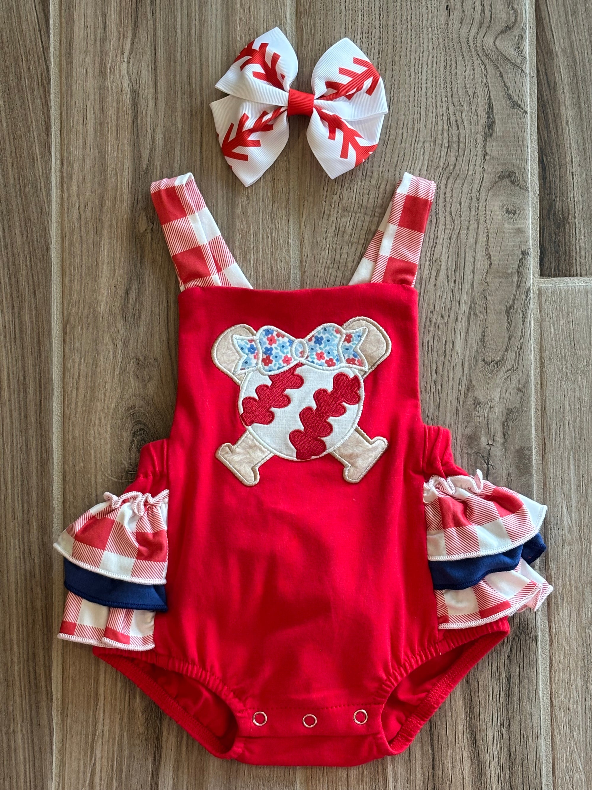 Infant - Baseball Applique Ruffle Romper