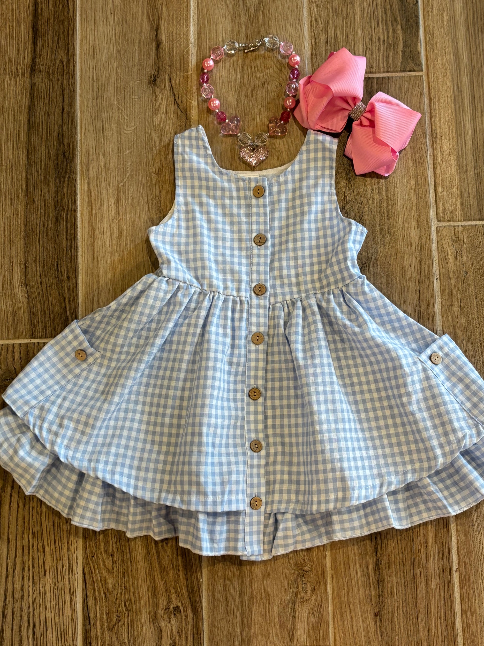 Dress - Blue/White Checkered Ruffle