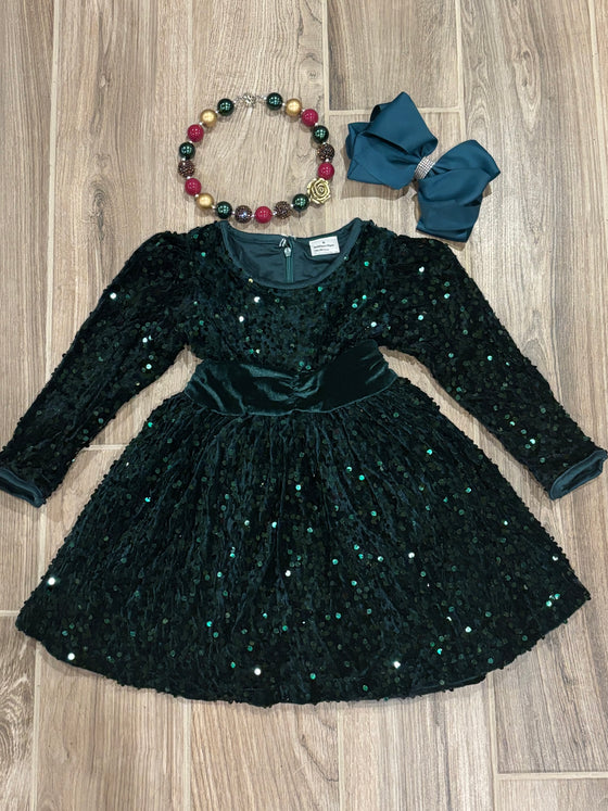 Dress - Green Velvet Sequin