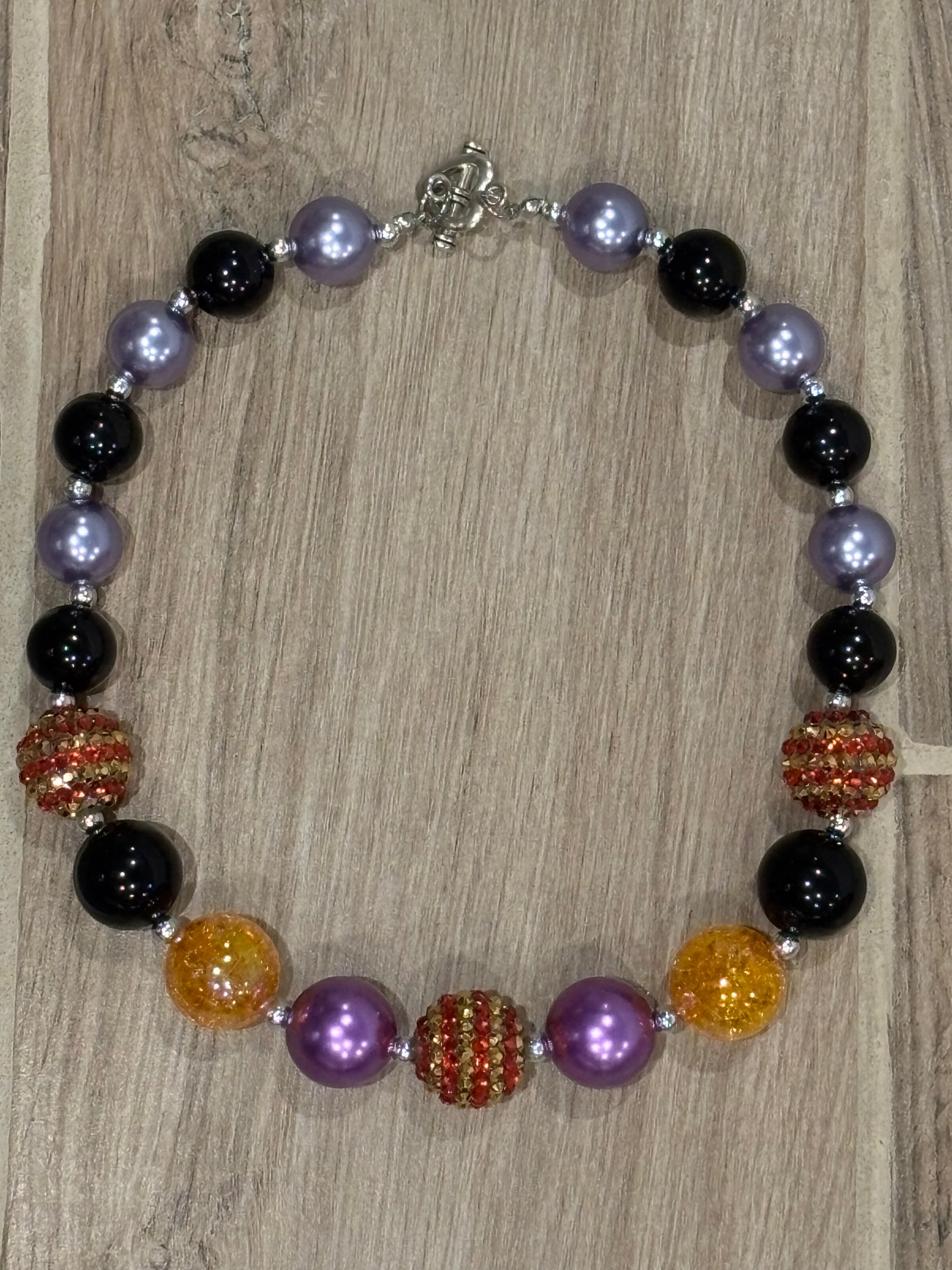 Necklace - Black/Lavender/Gold Rhinestone