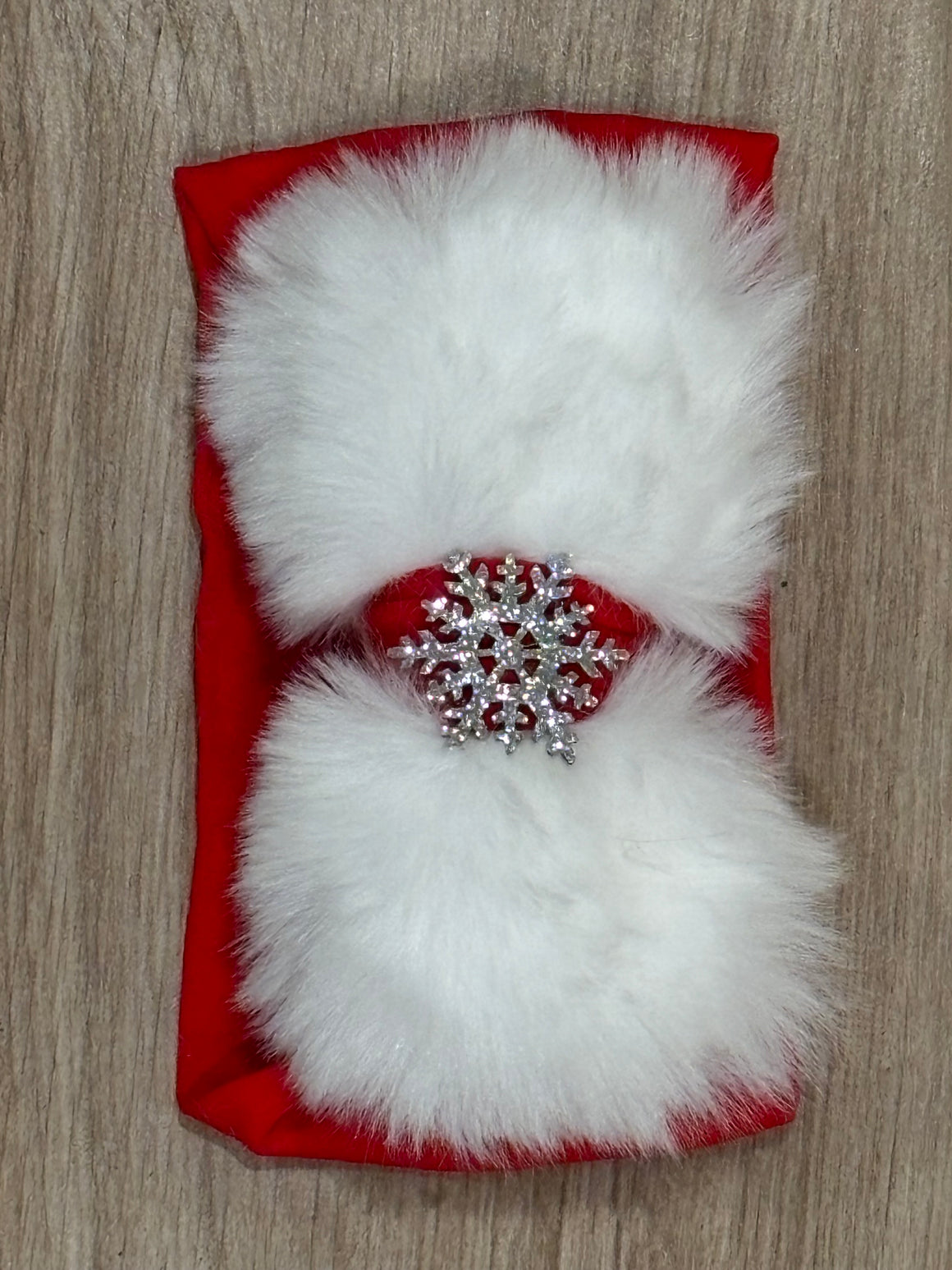 Headband - Red Faux Fur Silver Snowflake