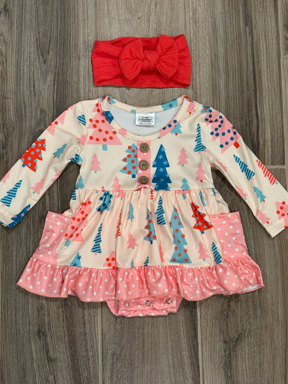 Christmas - Pastel Trees Ruffle Onesie