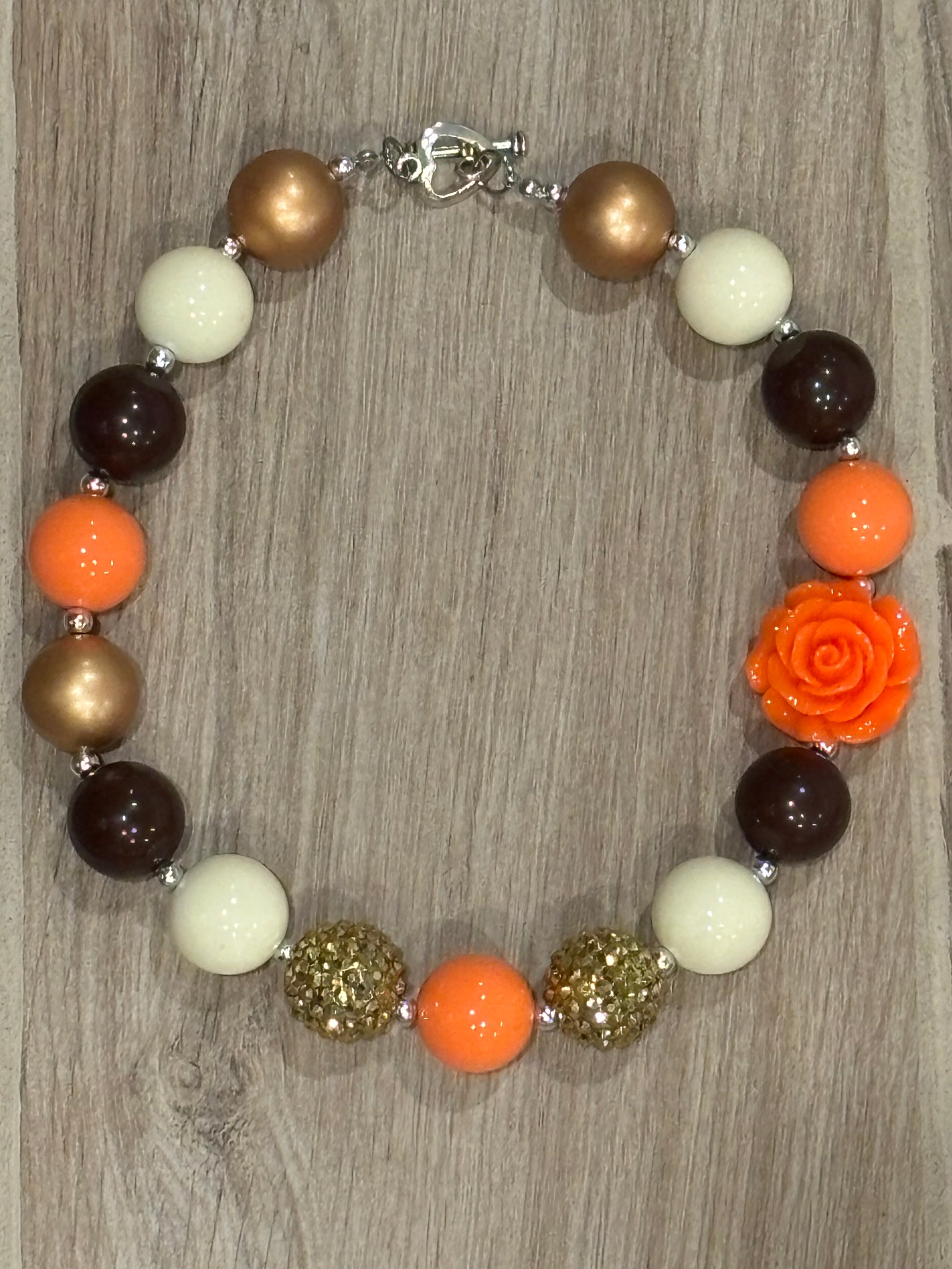 Necklace - Cream/Brown/Gold/Orange Rose