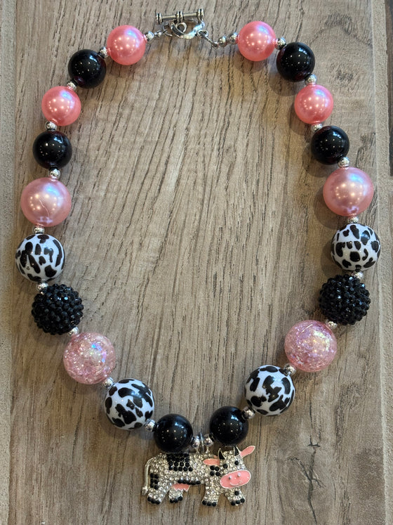 Necklace - Cow Pastel Pink/Black