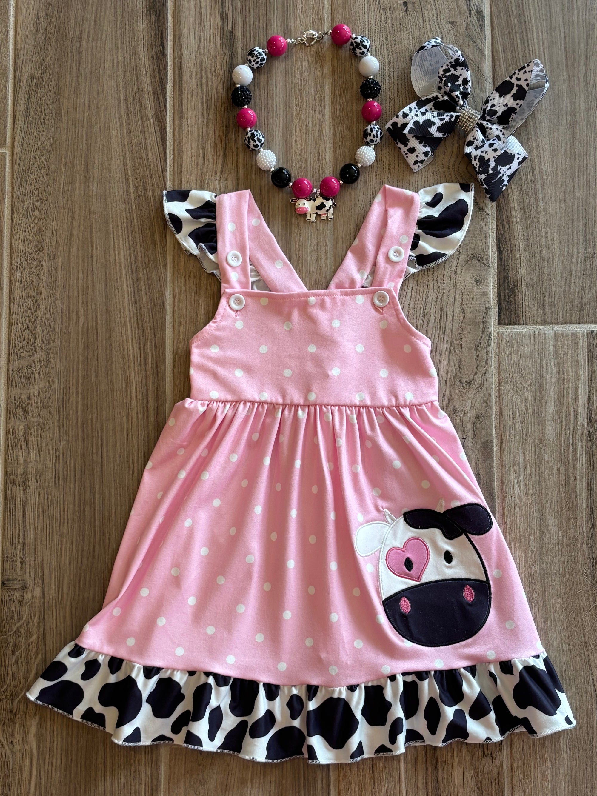 Dress - Pink/Black Cow Applique