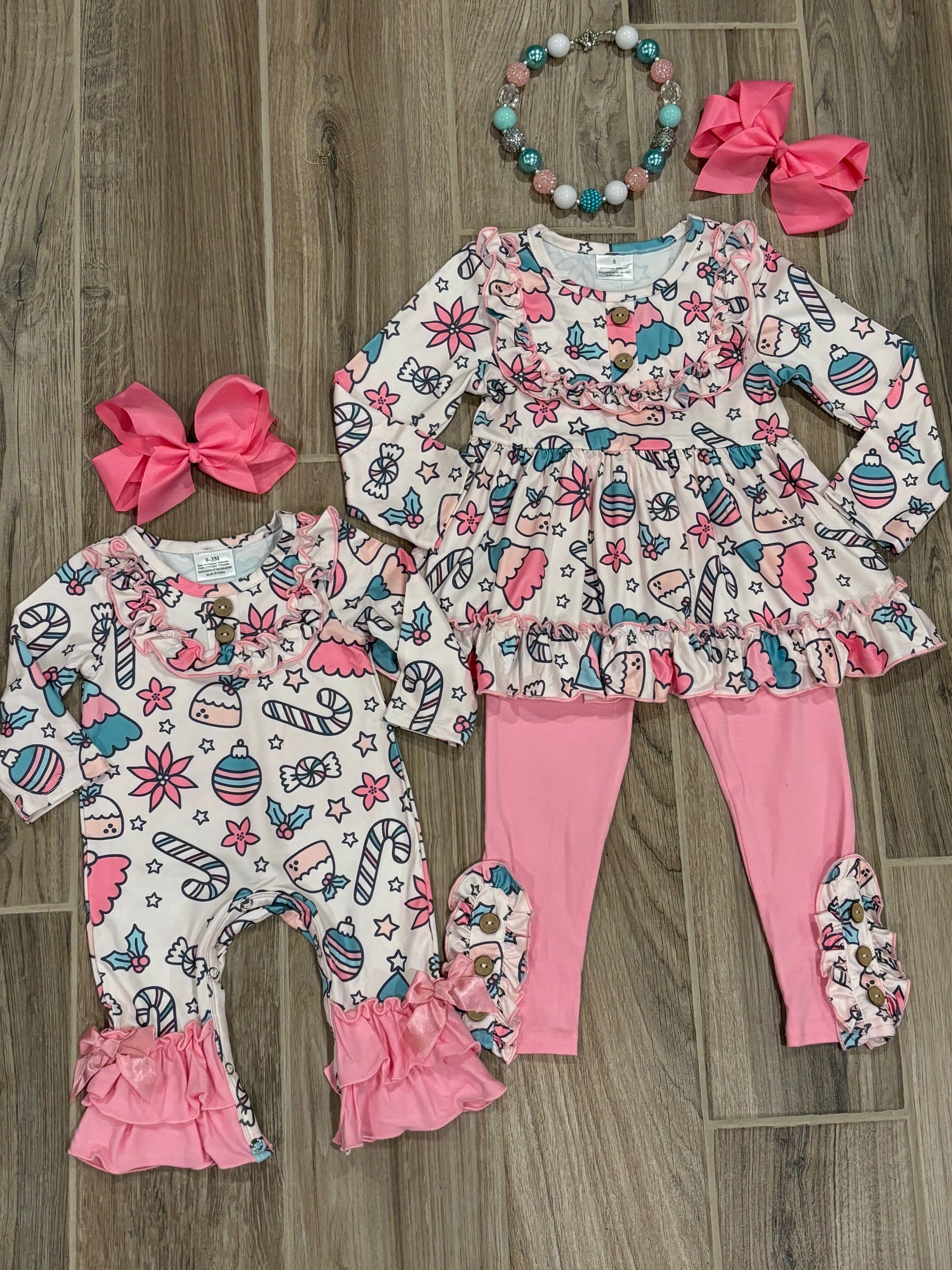 Christmas - Pink Print Ruffle Romper