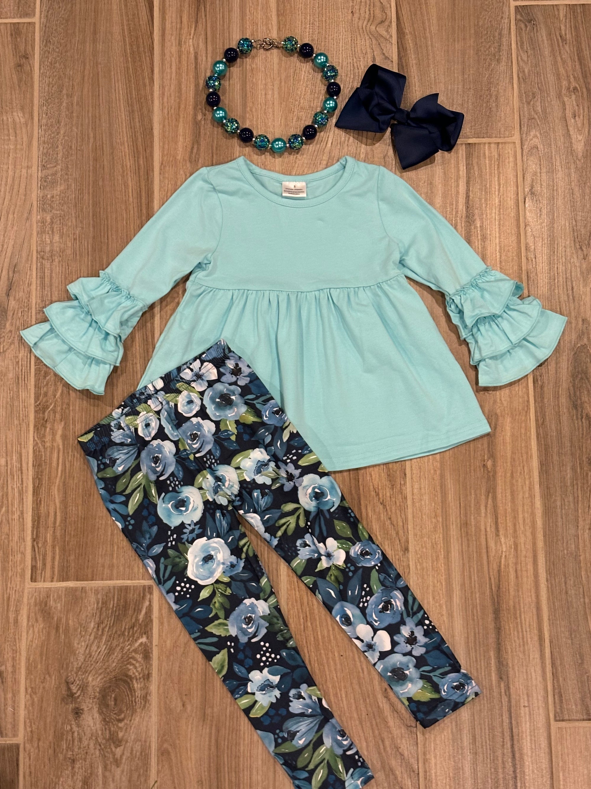 L/S - Turquoise Floral 2pc Set