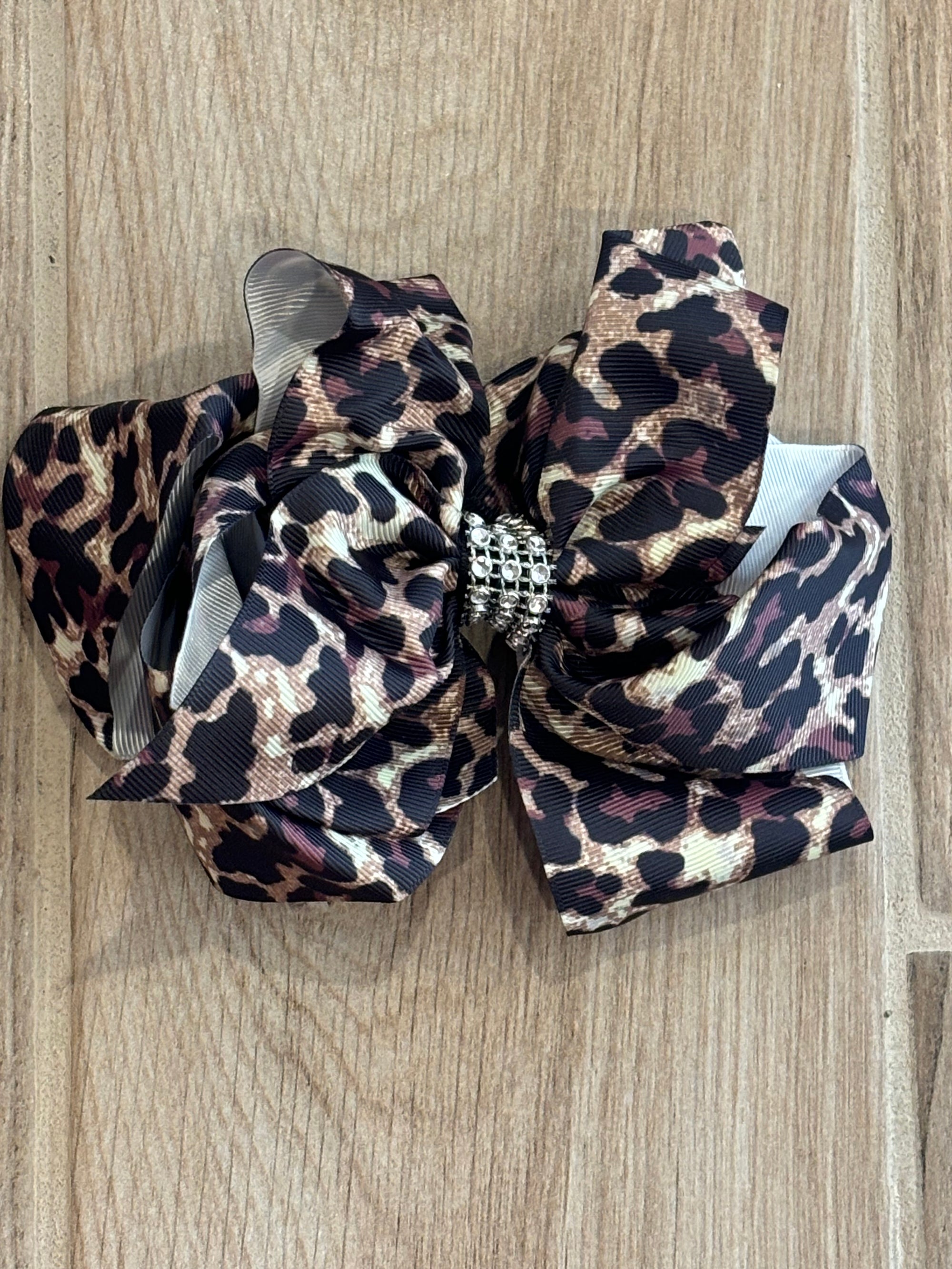 Hair Bow - Rhinestone Leopard