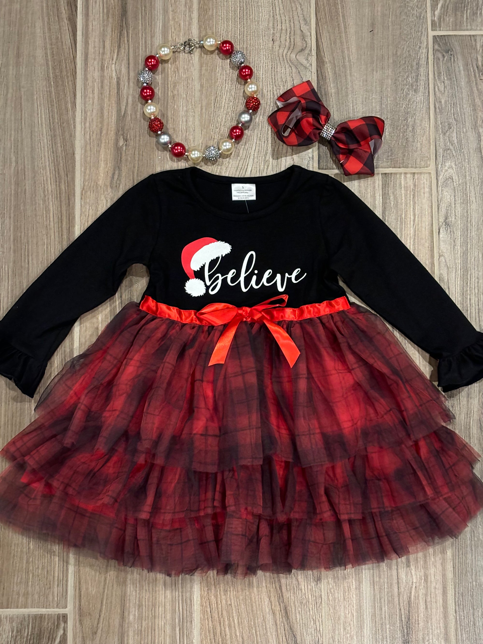 Christmas Believe Plaid Tulle Dress