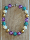 Necklace - Gold/Lavender/Turquoise Rhinestone