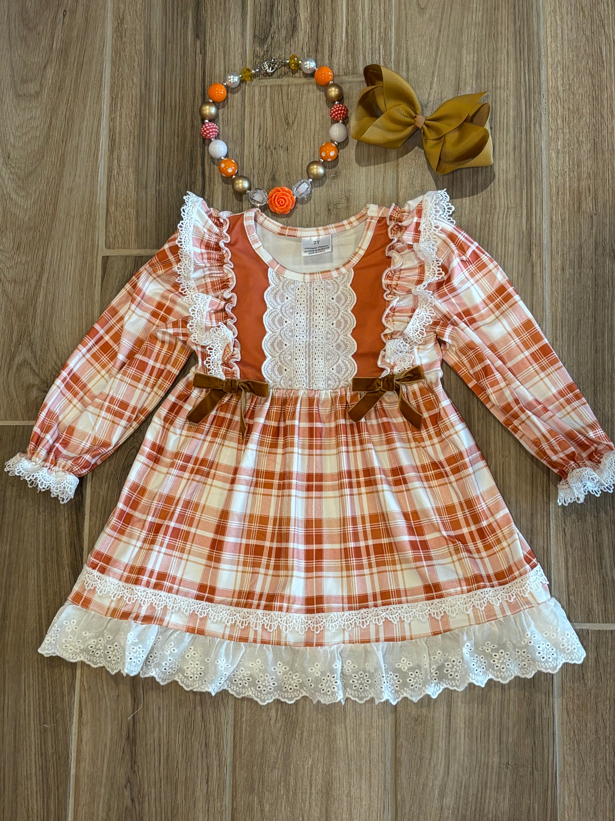Dress - Rust Plaid Lace