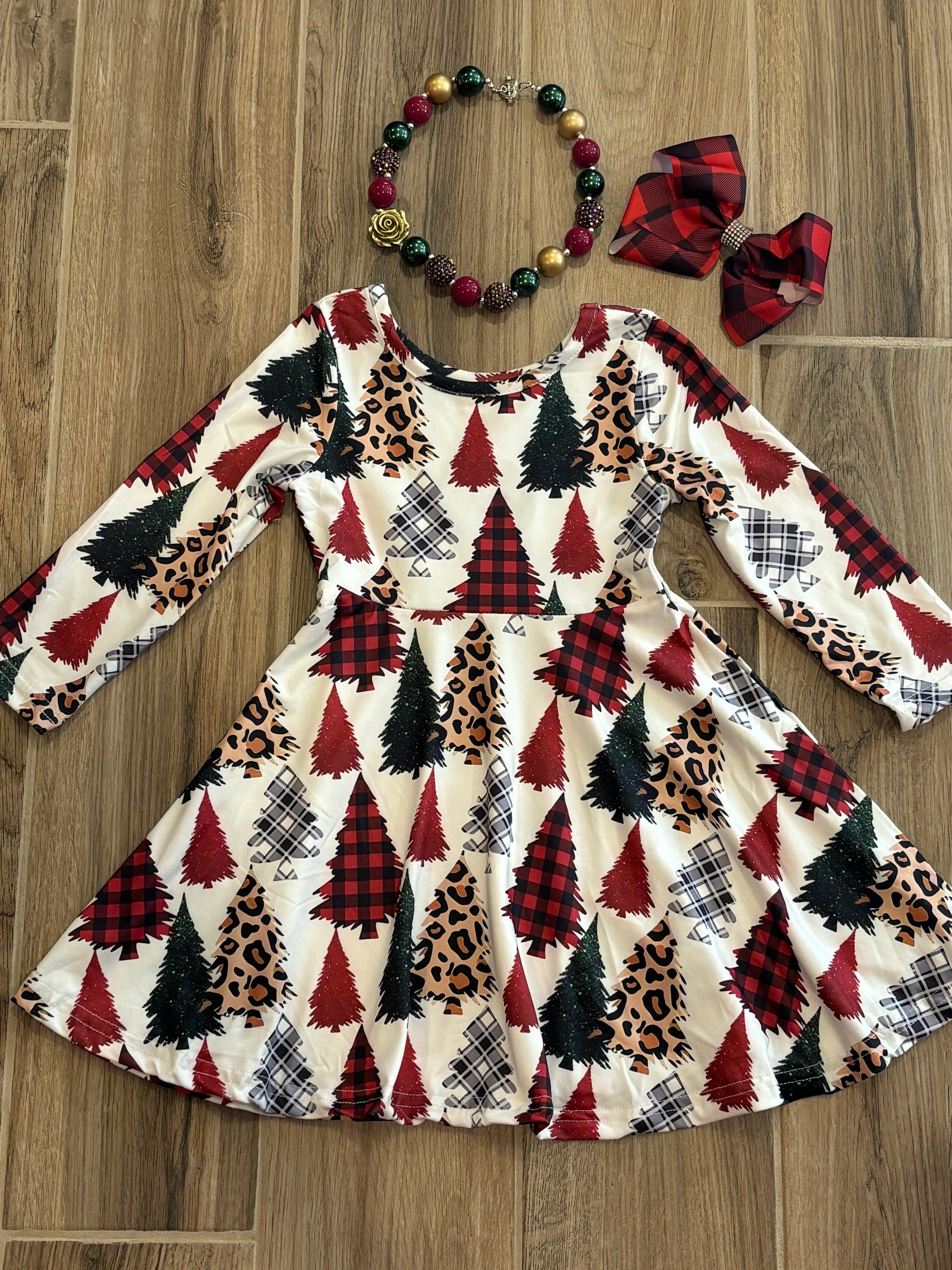 Christmas - Plaid Tree Print Dress