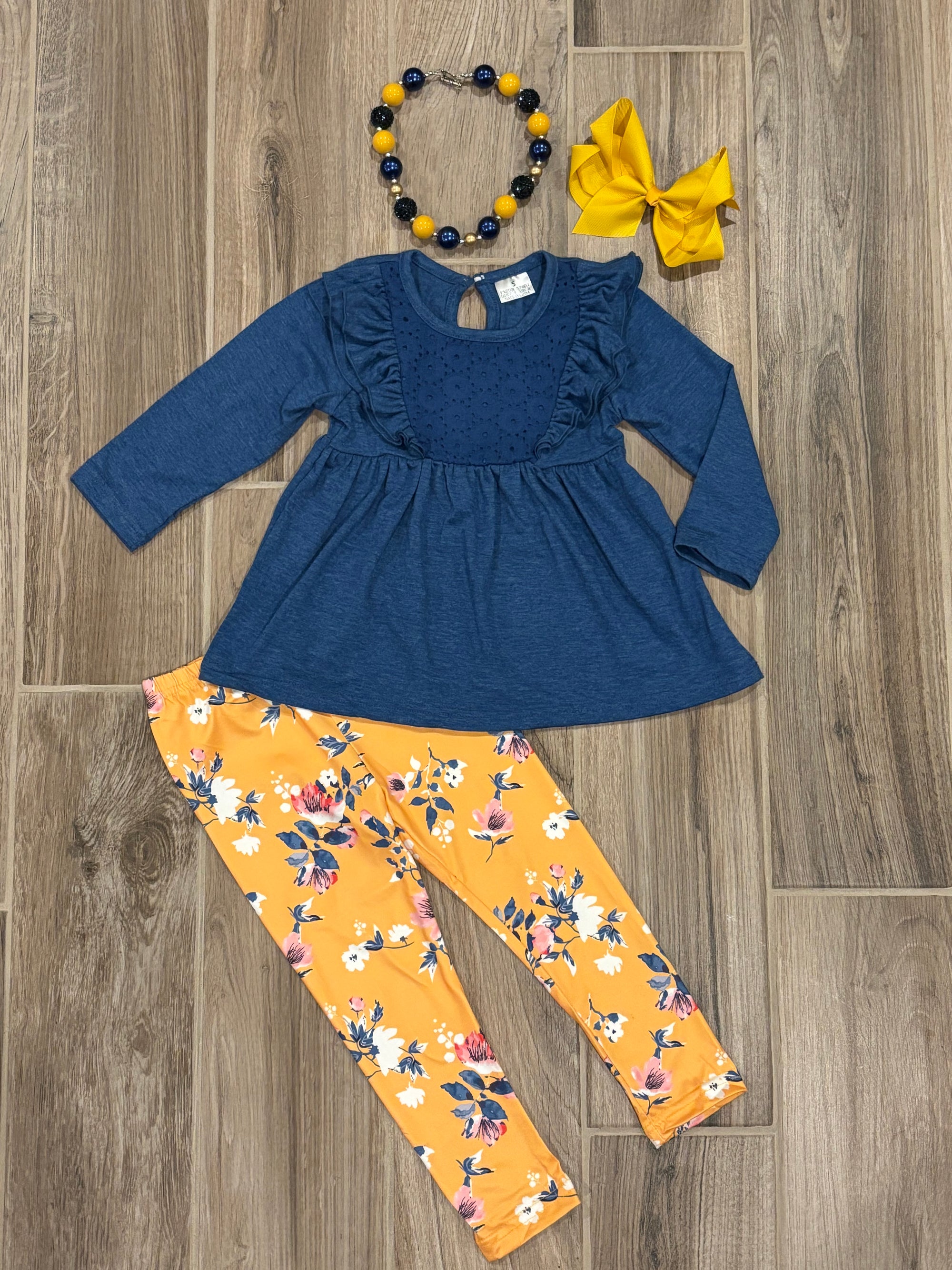 L/S - Blue Top w/Yellow Floral Pants