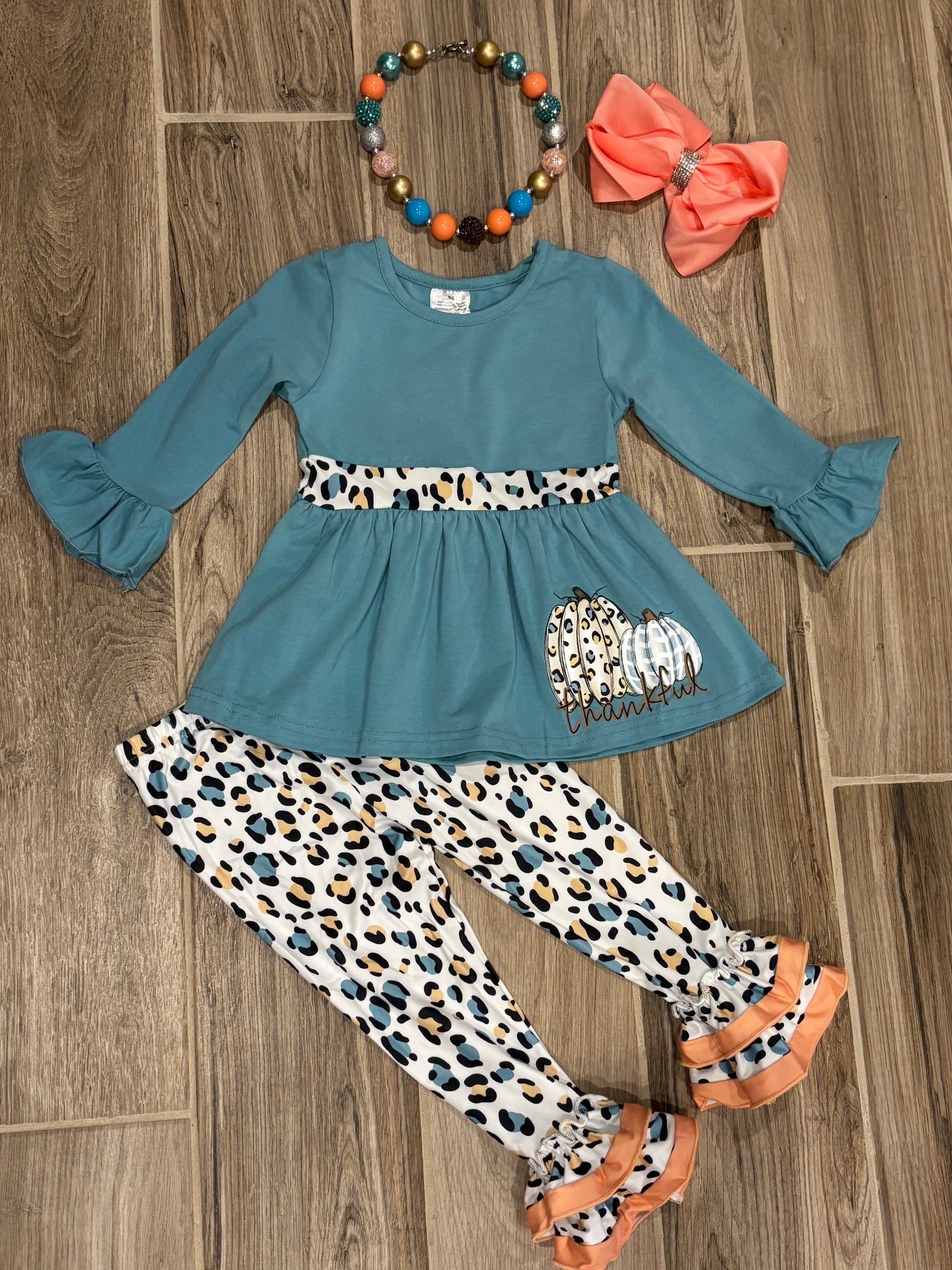 L/S - Blue Pumpkin w/Leopard Ruffle Pants