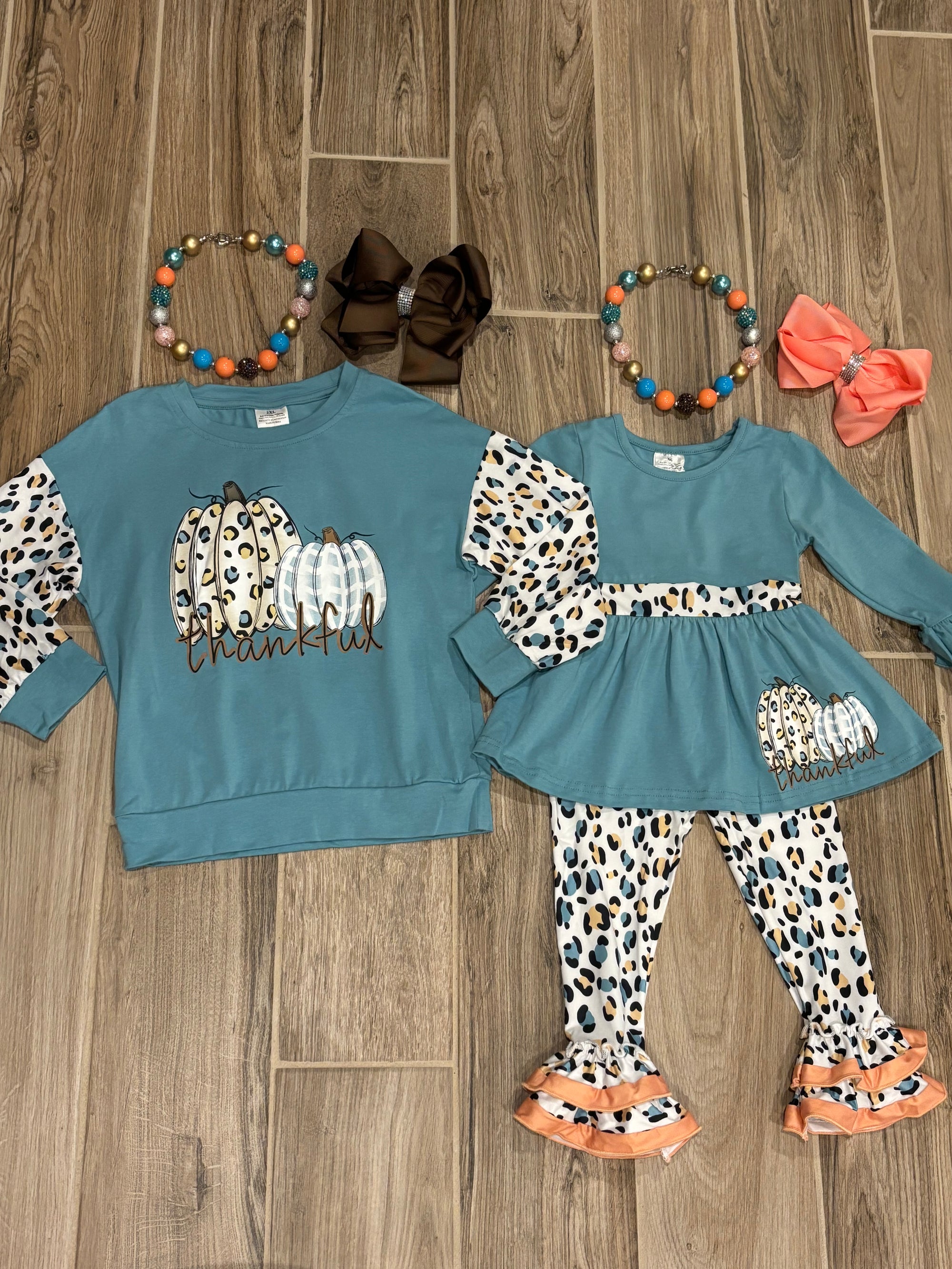 L/S - Blue Pumpkin w/Leopard Ruffle Pants