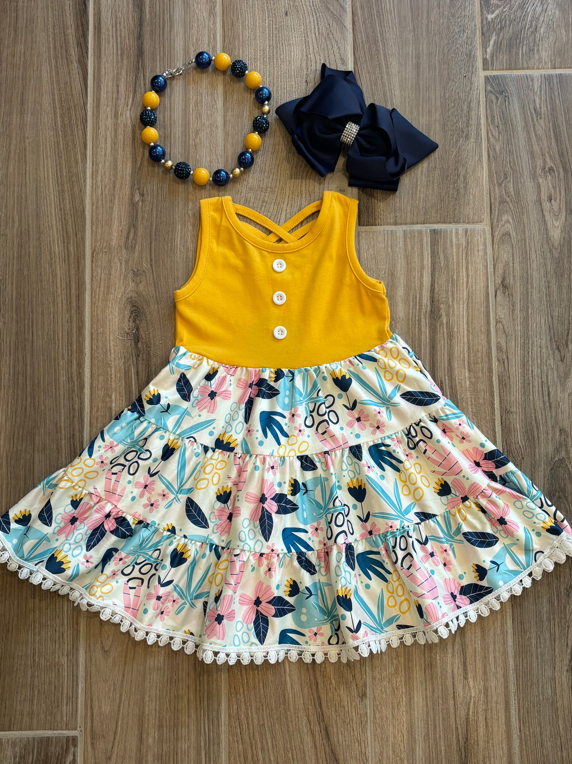 Dress - Mustard Floral Button
