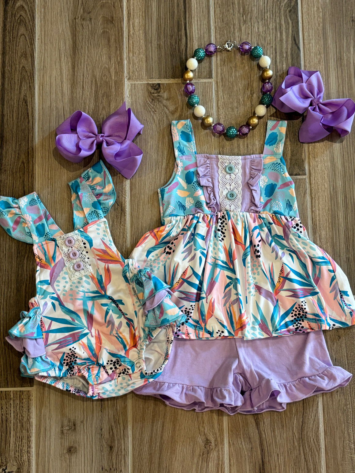 Infant - Cyan/Lavender Ruffled Romper - Crazy Cute Bowtique Infant - Cyan/Lavender Ruffled Romper - Crazy Cute Bowtique