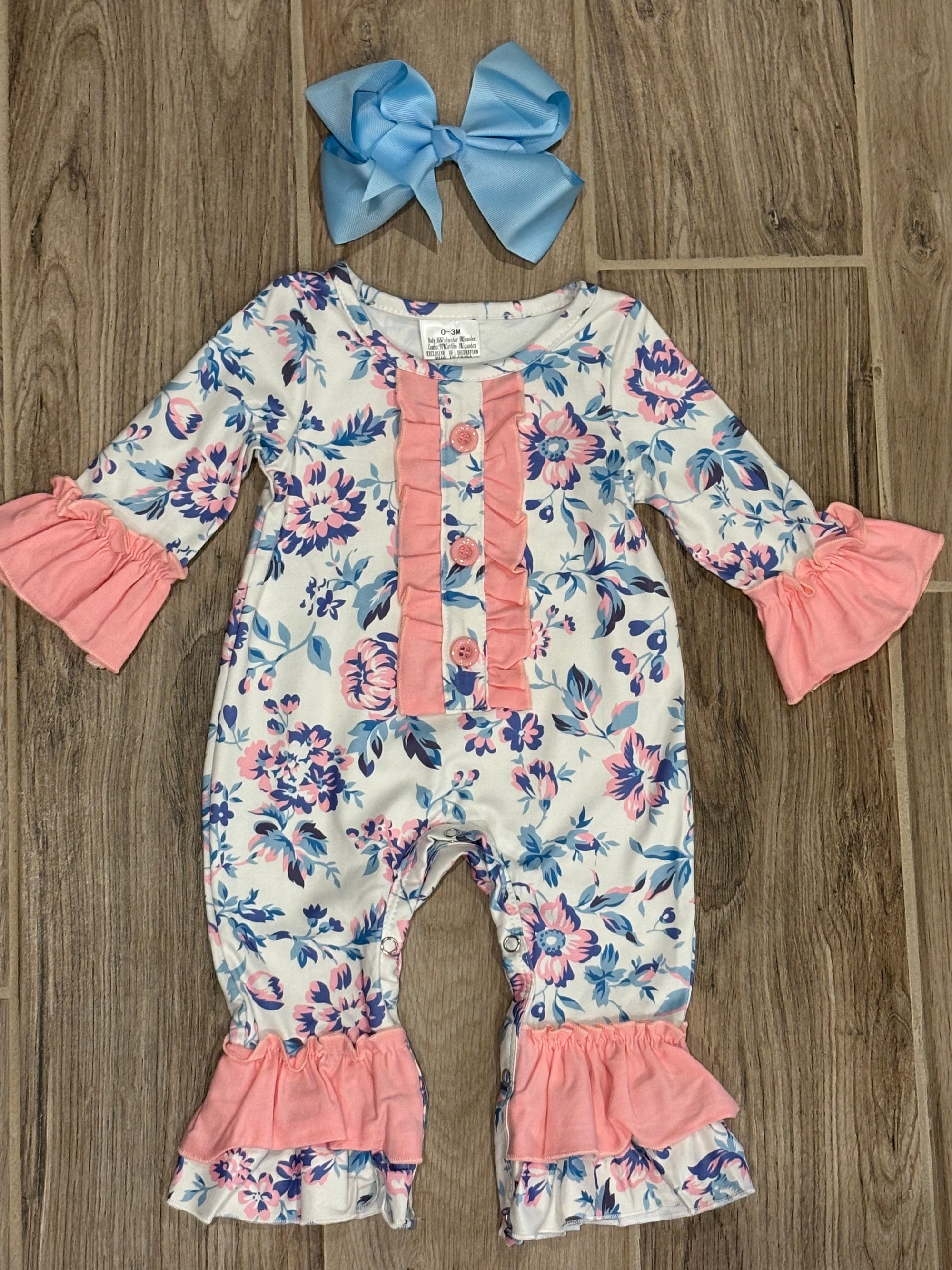 Infant - Pink/Blue/White Floral Ruffle