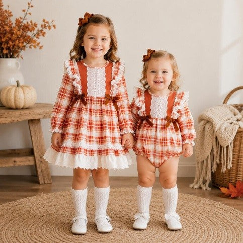 Dress - Rust Plaid Lace