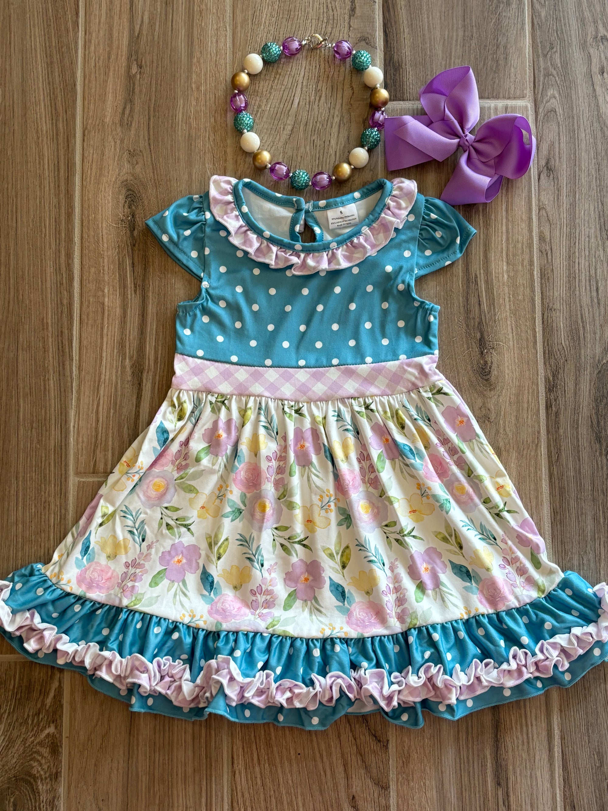 Dress - Cyan Polka Dot Floral