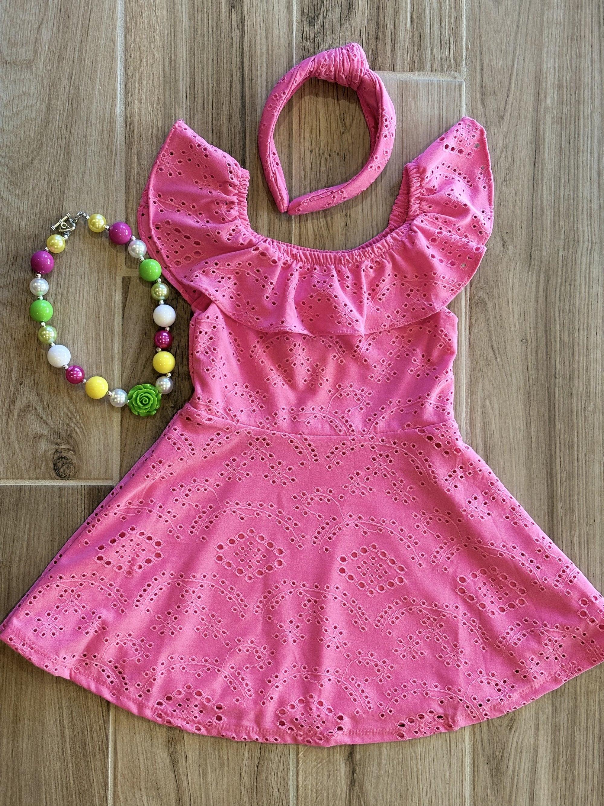 Dress - Eyelet Pink w/Headband