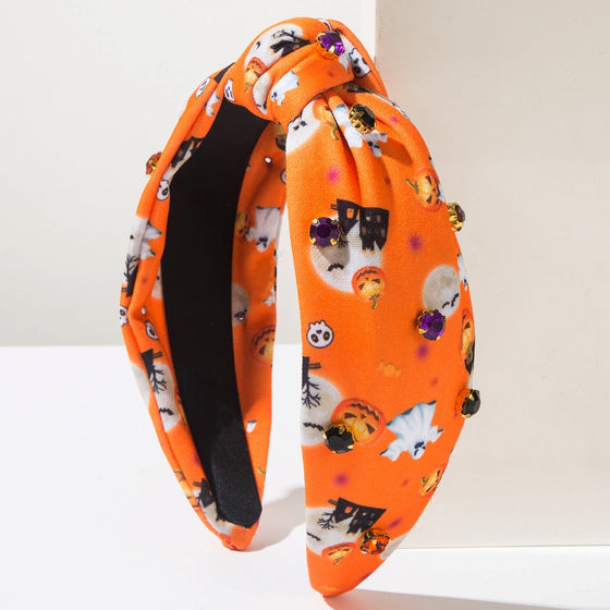 Hard Headband - Halloween Orange Rhinestone