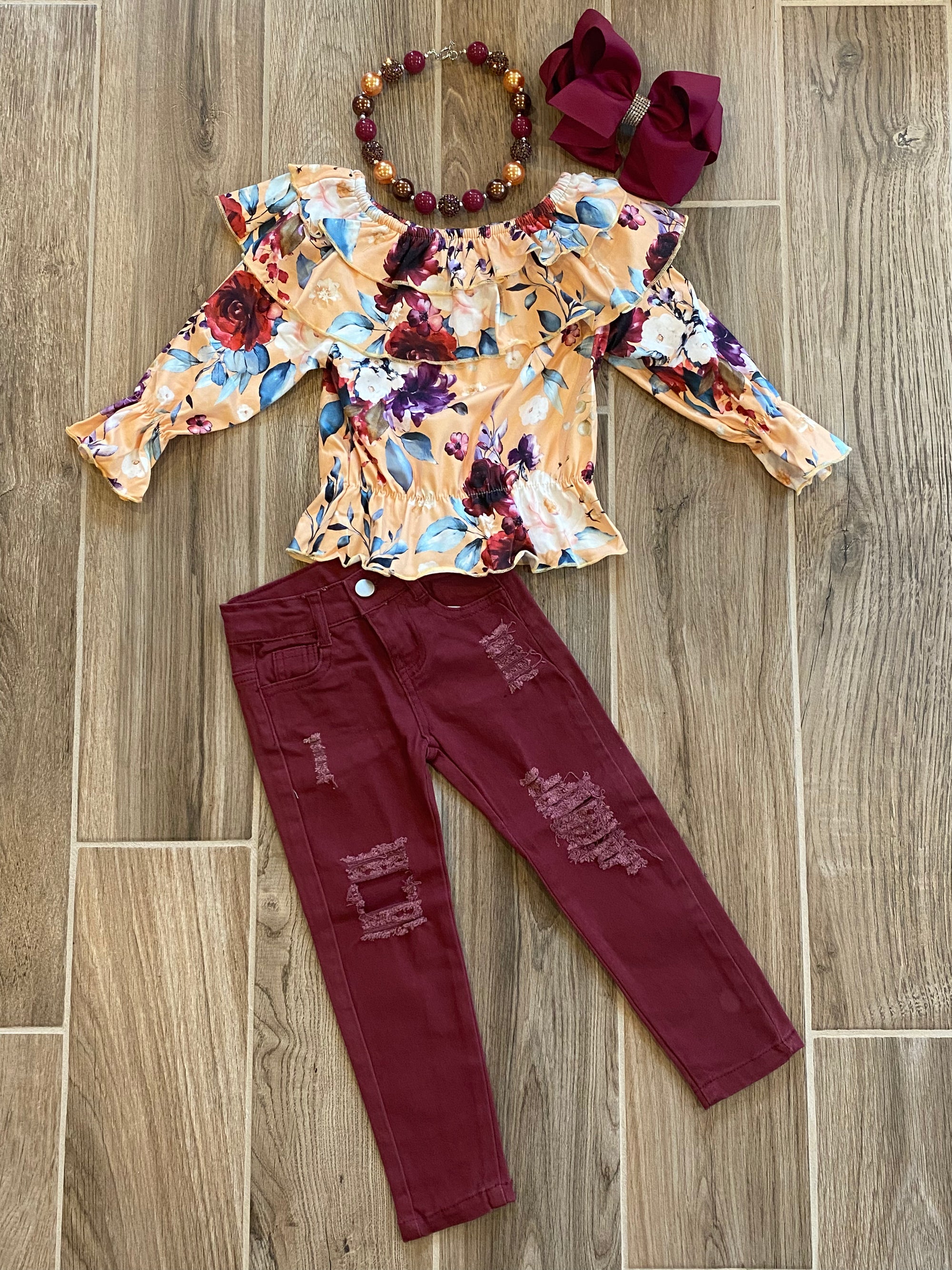 L/S - Burgundy/Cream Floral w/Jeans