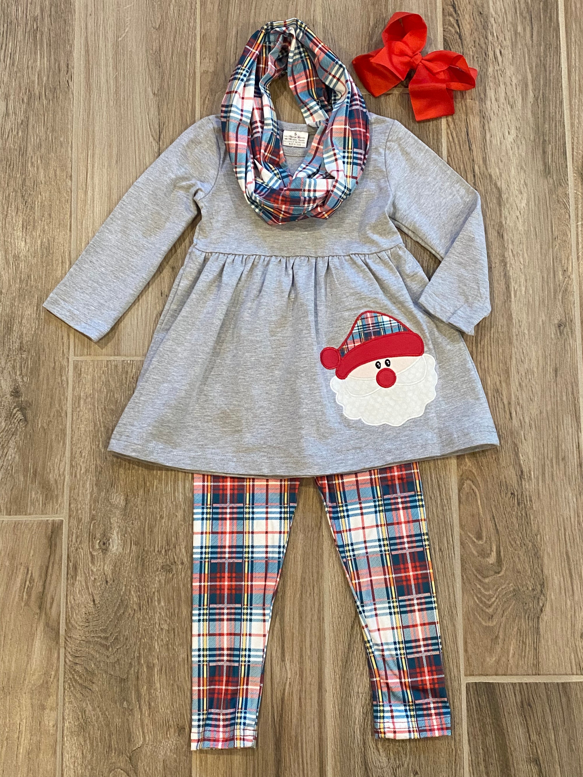 Christmas - Gray Plaid Santa w/Scarf