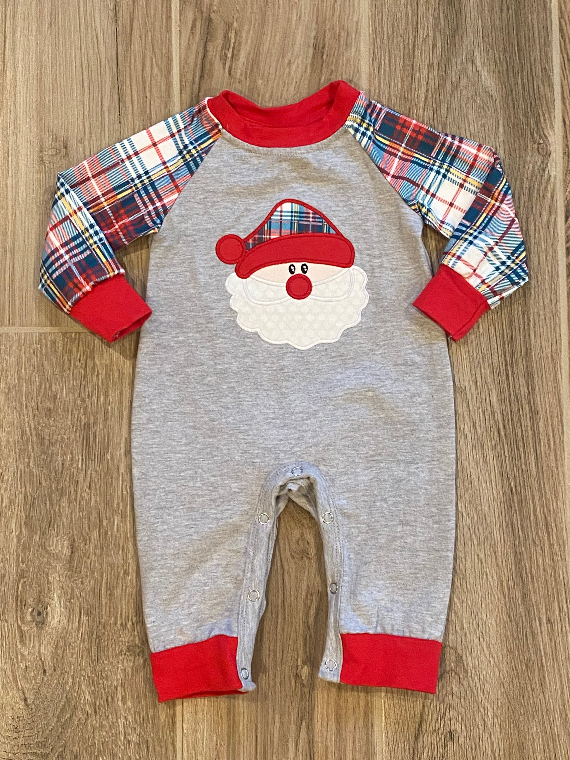 Christmas - Gray Plaid Boy Romper