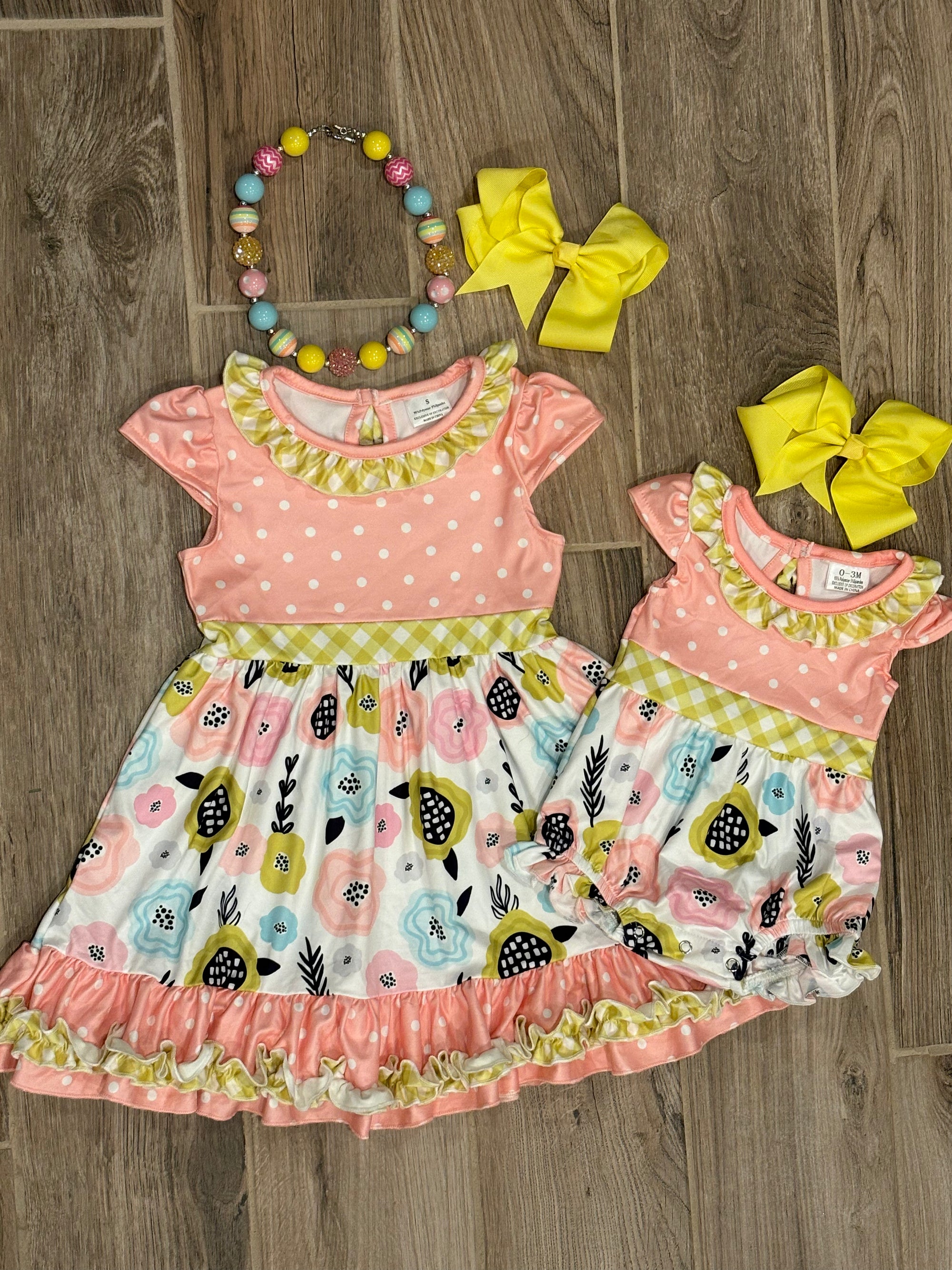 Infant - Peach Polka Dot Floral Romper