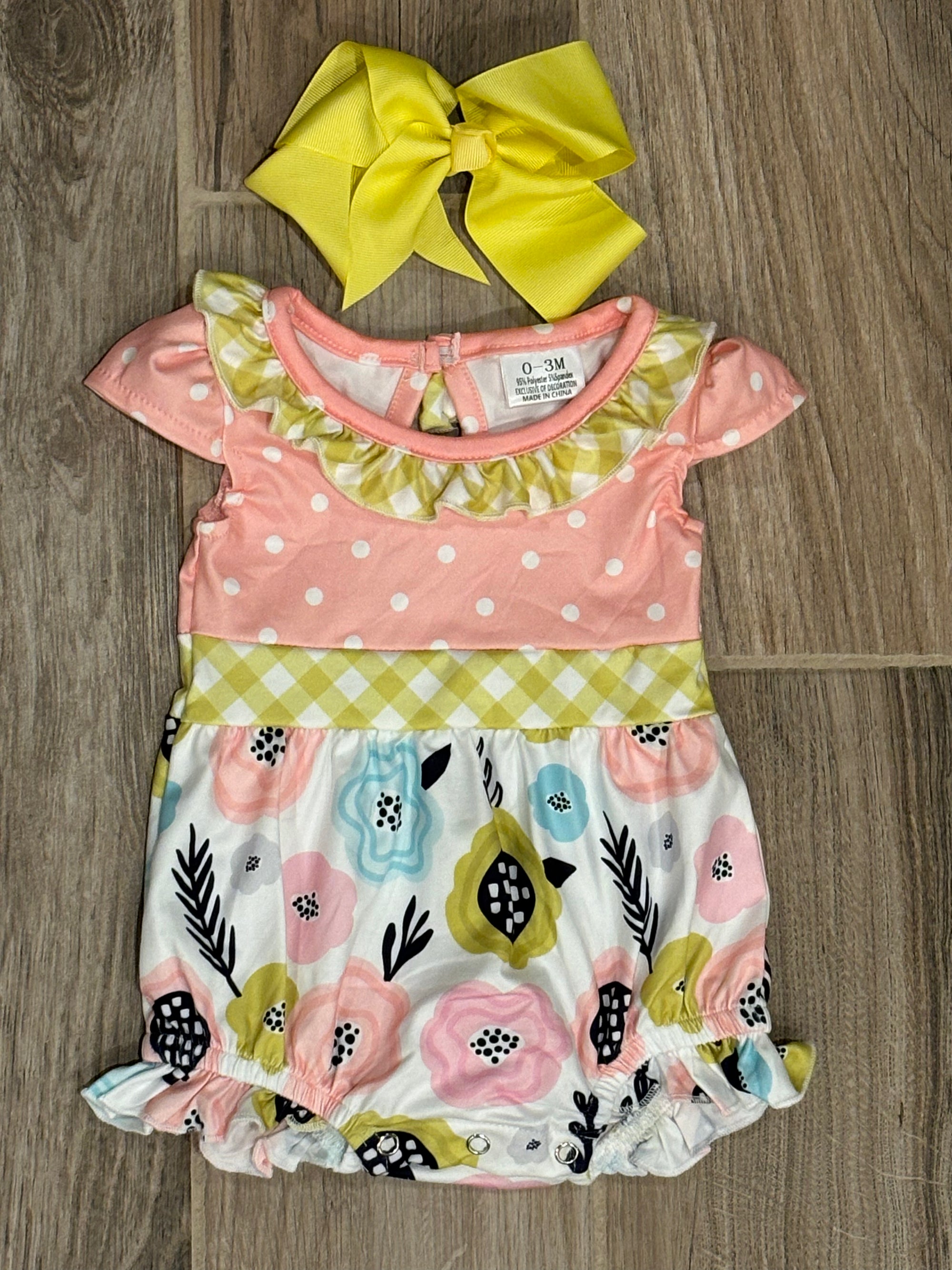 Infant - Peach Polka Dot Floral Romper