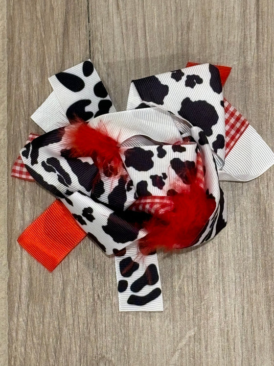 Hair Bow - Feathers Cow