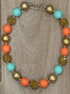 Necklace - Coral/Gold/Mint
