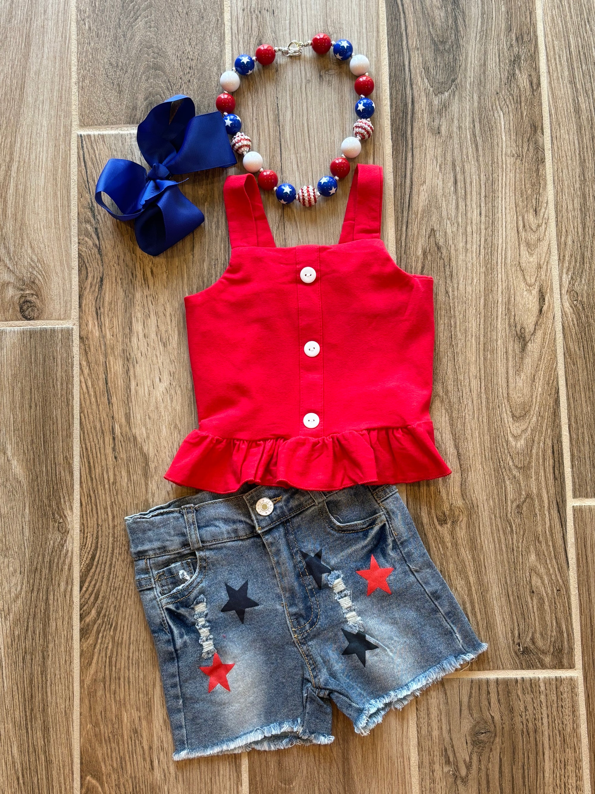 Short Set - Red Tank w/Star Jean