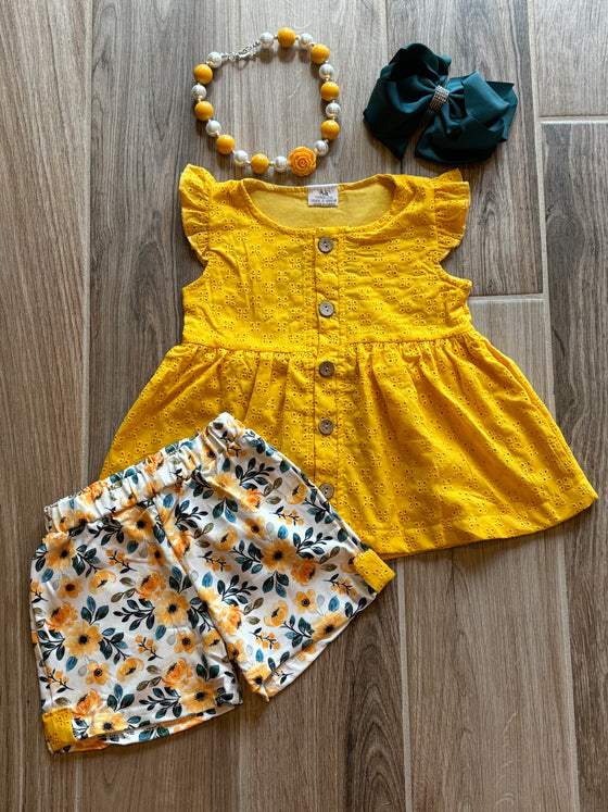 Short Set - Yellow Top w/Floral Shorts