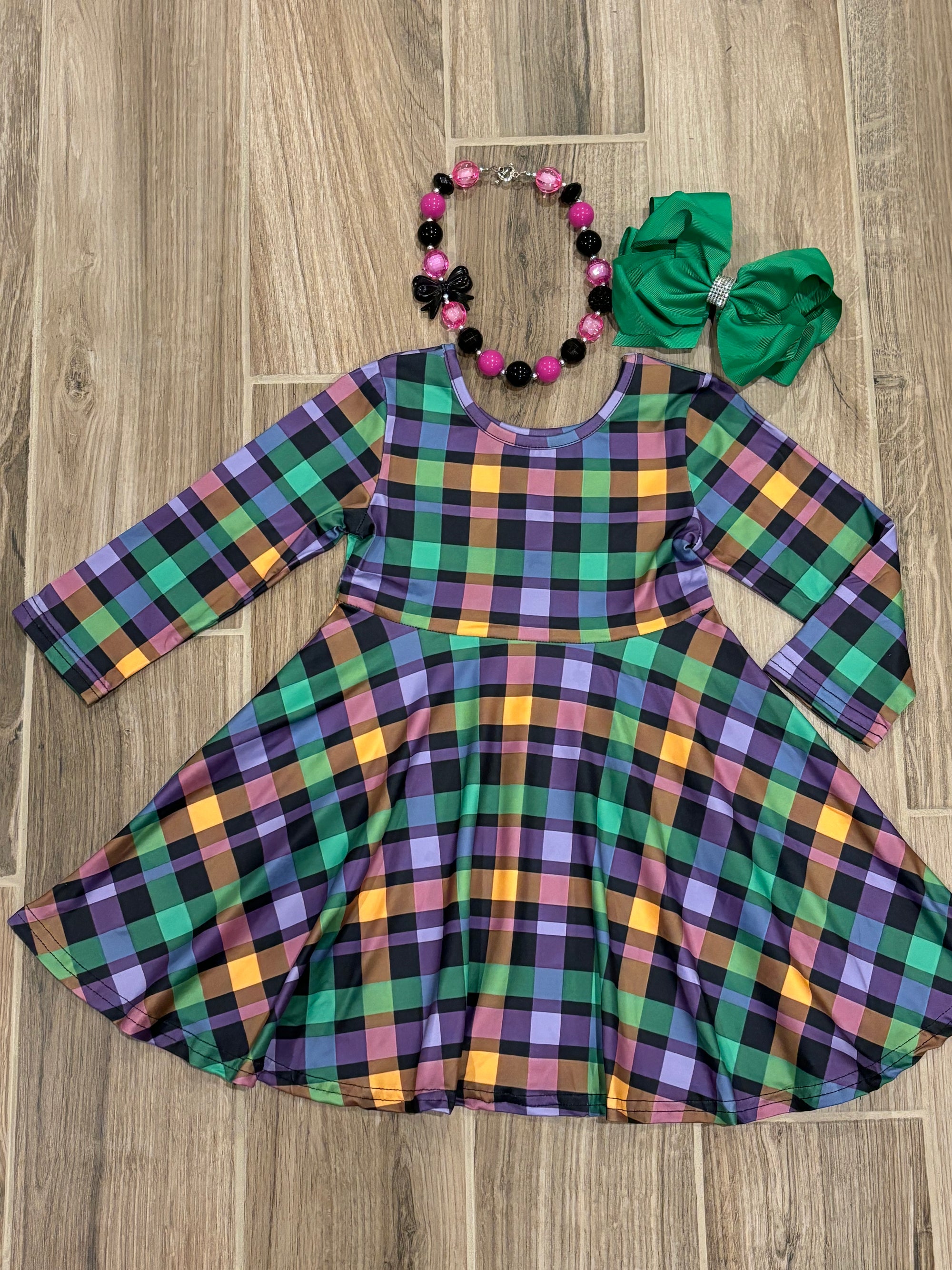 Dress - Green/Purple/Yellow Plaid M (4T) Dress - Green/Purple/Yellow Plaid M (4T)