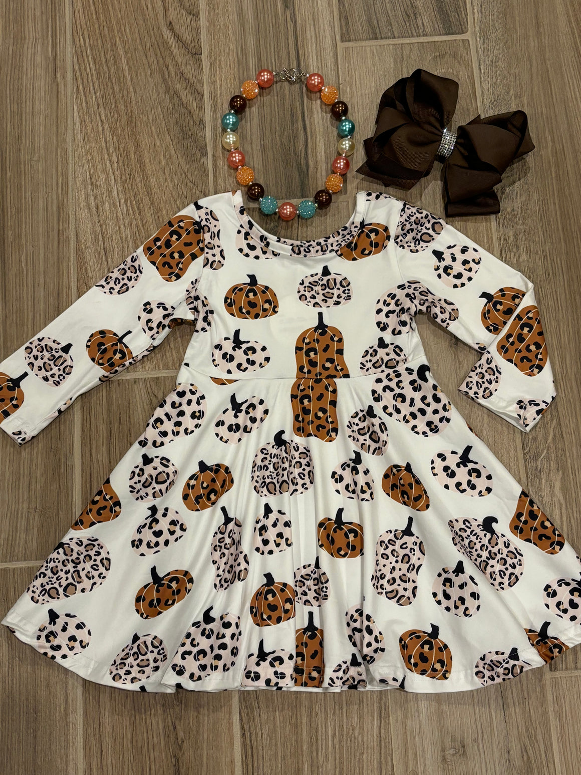 Dress - White w/Leopard Pumpkins