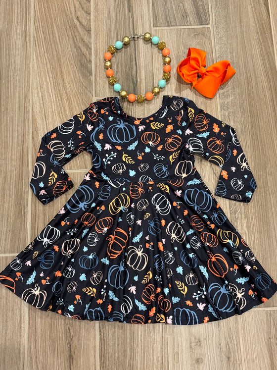 Dress - Black w/Multi-Colored Pumpkins