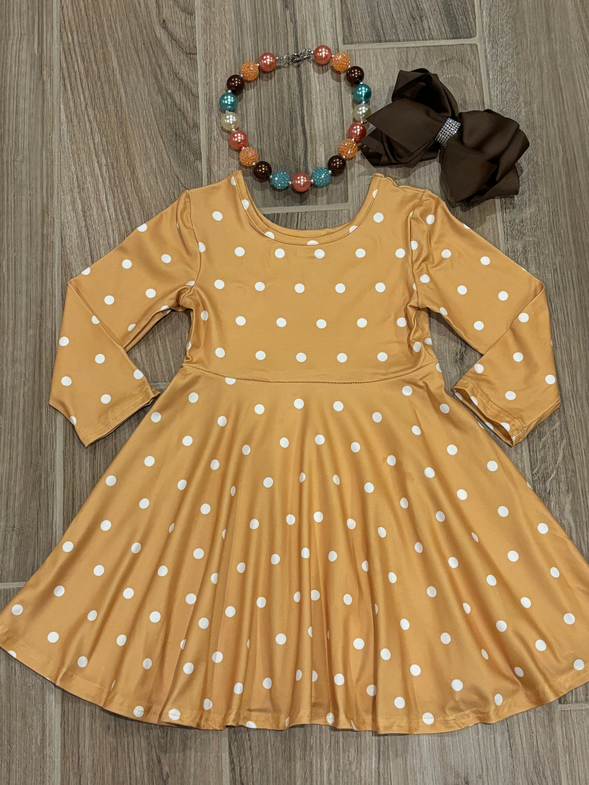 Dress - Gold White Polka Dot