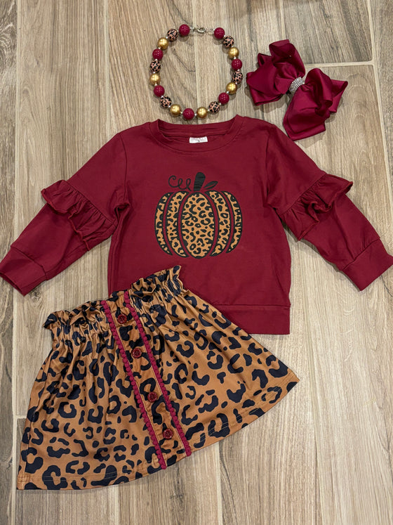 Dress - Burgundy Pumpkin w/Leopard Skirt