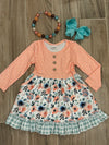 Dress - Peach/Green Floral Ruffle