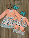 Dress - Peach/Green Floral Ruffle