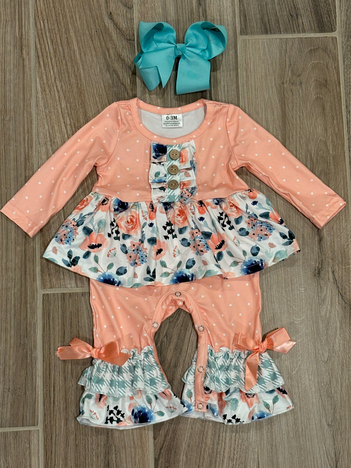 Infant - Peach/Green Floral Ruffle