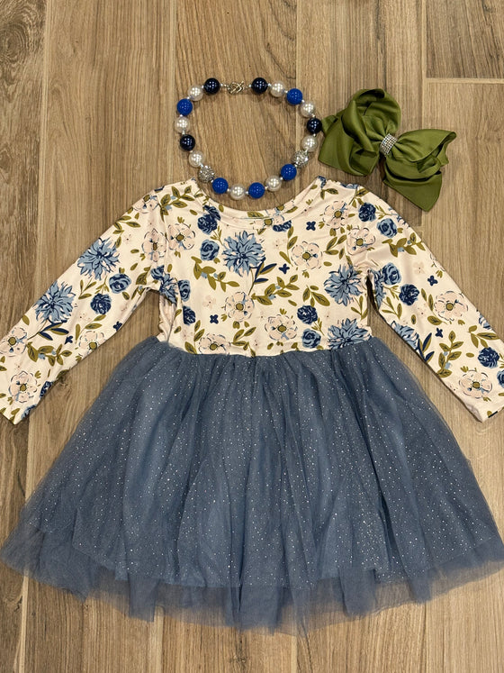 Dress - Floral w/Blue Sparkle Tulle