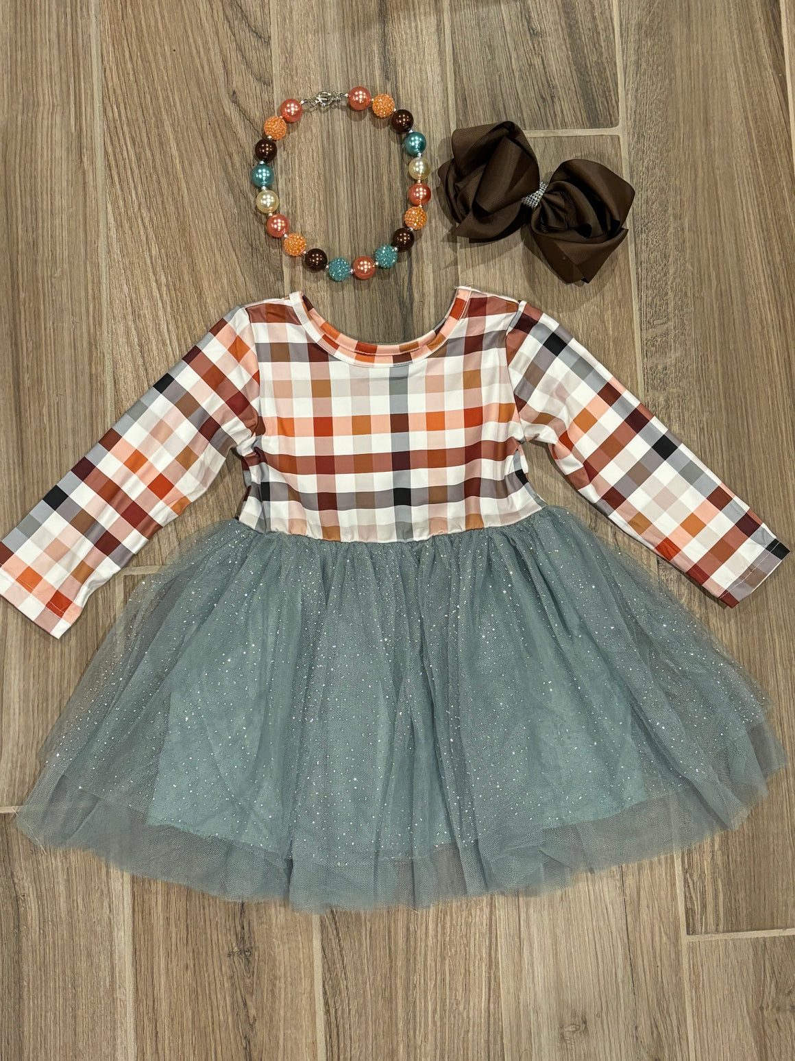 Dress - Plaid w/Sage Sparkle Tulle